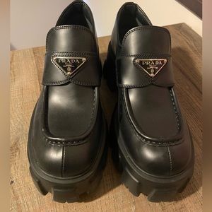 Prada Brushed leather Monolith Loafers in Black.